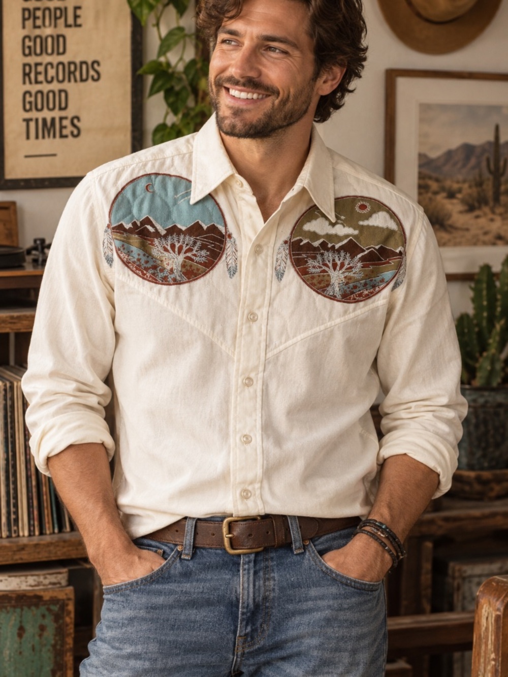 Vintage Kennington 70s Quilted Western Shirt Southwestern Buffalo Dreamcatcher M